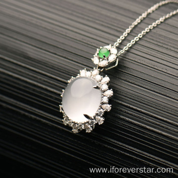 Icy White Jadeite Jade 18K Solid Gold Pendant